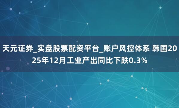 天元证券_实盘股票配资平台_账户风控体系 韩国2025年12月工业产出同比下跌0.3%